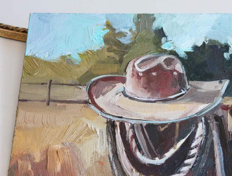 Cowboy Hat Oil Painting: Western Ranch Wall Art (8x8 inches) bild 5