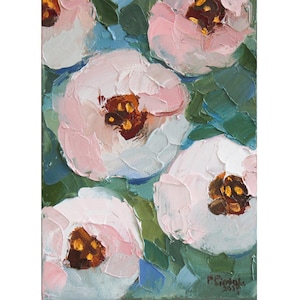 White Pink Peonies Original Oil Painting Peony Small Painting Floral Wall Art Flower Impasto Painting Floral Art by Eugenia Ciotola