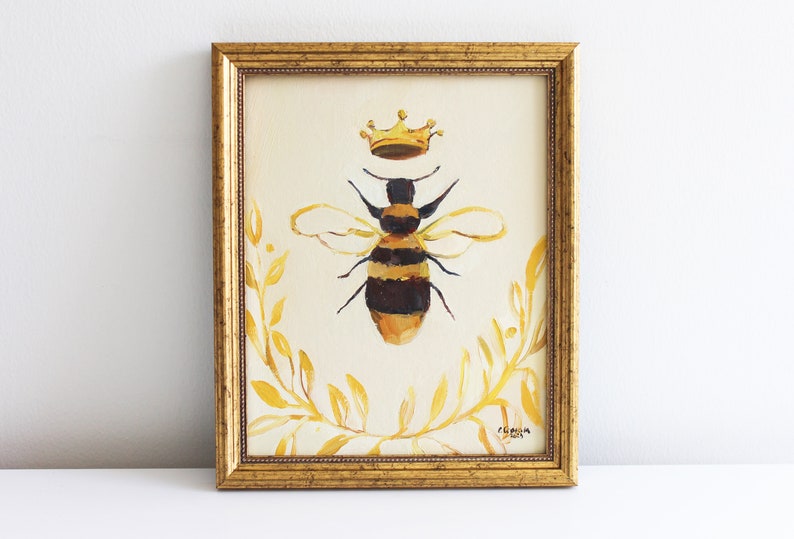 Bee Painting Original Oil Art Still Life Art French Country Decor Honey Bee Wall Art by Eugenia Ciotola image 1