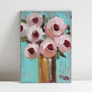 Peonies Oil Painting Floral Painting Farmhouse Peony Original Art Floral Vase Floral Pink Red Impressionist Artwork Eugenia Ciotola