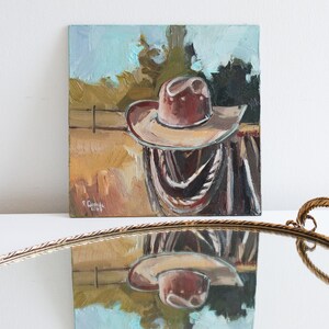 Cowboy Hat Oil Painting: Western Ranch Wall Art (8x8 inches) bild 3