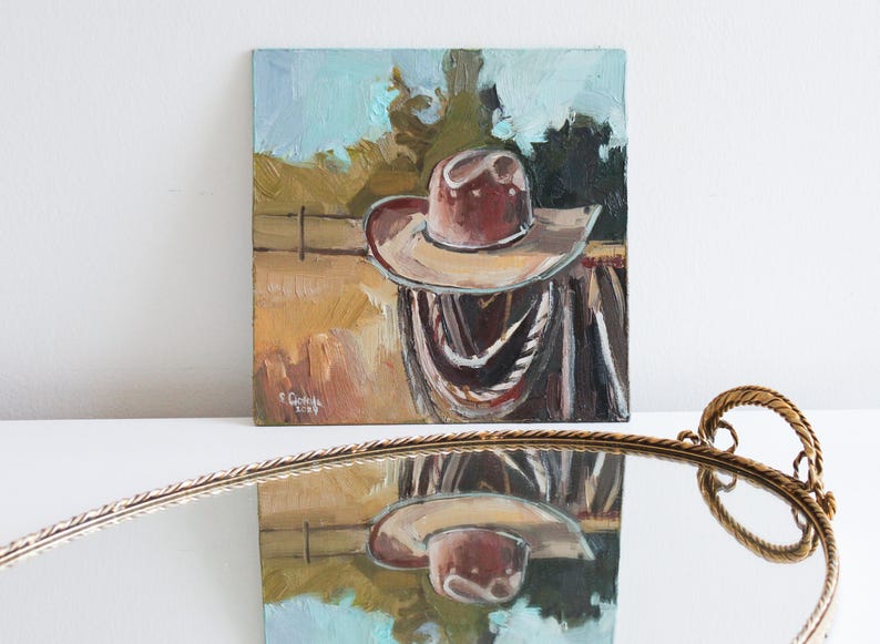 Cowboy Hat Oil Painting: Western Ranch Wall Art (8x8 inches) bild 3