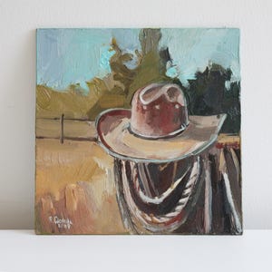 Cowboy Hat Oil Painting: Western Ranch Wall Art (8x8 inches) bild 4