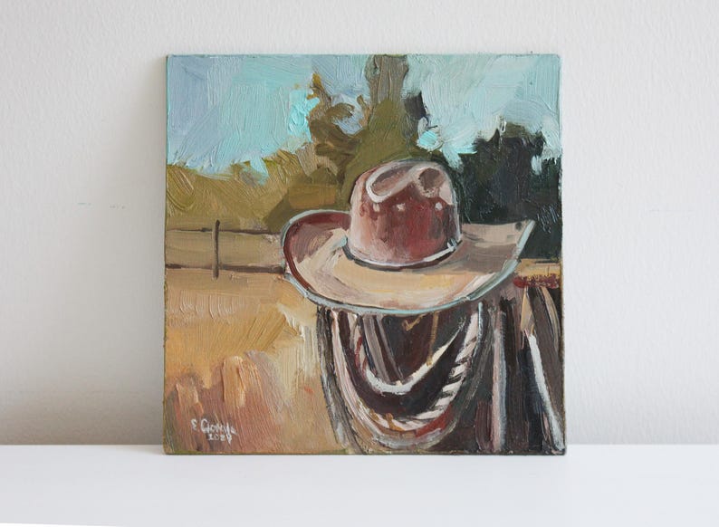 Cowboy Hat Oil Painting: Western Ranch Wall Art (8x8 inches) bild 4