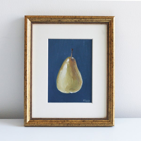 Pear Oil Original Painting Still Life Farmhouse Wall Art French Cottage Art by Eugenia Ciotola