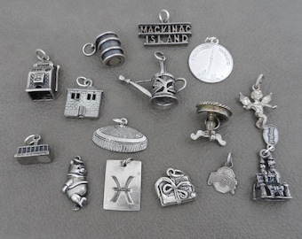 Your Choice Vintage Charms, Sterling Silver Charm, Slot Machine, Barrel, Watering Can, Doll House, Toronto, Mt. Vernon, Winnie the Pooh