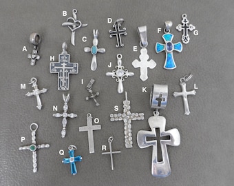 Choice Cross Crucifix Pendants for Necklace or Bracelet, Sterling Silver Charm, Catholic Charms,  Cross Pendant, Vintage Religious Charms