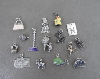 Your Choice Vintage Charms, Sterling Silver Charm, Enamel Snowman, Snowmobile, Mt. Rushmore, Marvin the Martian, SkyDeck, Whale, Burro