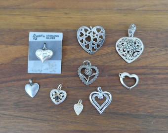 Your Choice Heart Pendants and Charms, Sterling Silver Heart Pendant,Heart Necklace, Vintage Heart Charm,