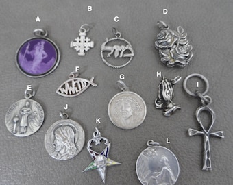 Your Choice Religious Charms for Necklace or Bracelet, Sterling Silver Charm, Catholic Charms,  Jesus Pendant, Vintage Religious Charms