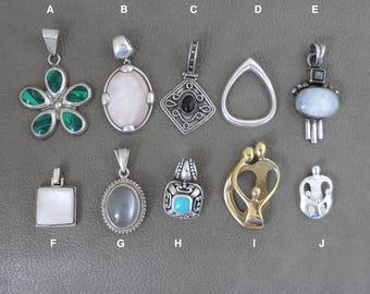 Choice Sterling Silver Pendant for Necklaces Sterling Silver, Gemstone Pendants, Turquoise Pendant, Malachite Pendant, Moonstone Pendant