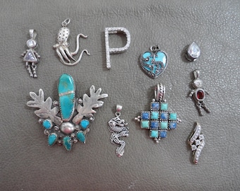 Choice Sterling Silver Pendant for Necklaces,Turquoise, Octopus, Dragon, Heart