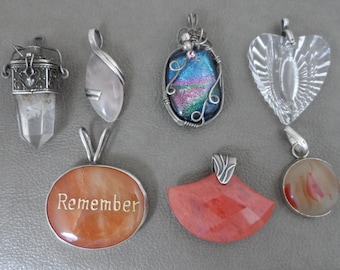 Your Choice Sterling Silver Pendants Large, Heart Pendant, Crystal Pendant, Rose Quartz Pendant, Vintage Pendant