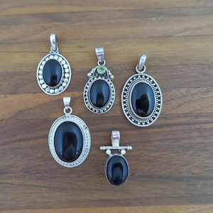 Your Choice Vintage Onyx Pendants, Sterling Silver Onyx Pendant, Onyx Necklace