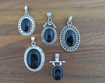 Your Choice Vintage Onyx Pendants, Sterling Silver Onyx Pendant, Onyx Necklace