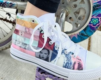 Custom Taylor Swift Converse inspired Hi-Tops-kids shoes for Eras Tour- Taylor Swift Concert- Taylor Swift Eras Tour Shoes