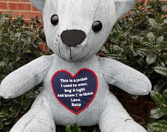 Handmade Keepsake Memory Bear, Custom Memorial Teddy Bear, Made from Loved Ones Clothing