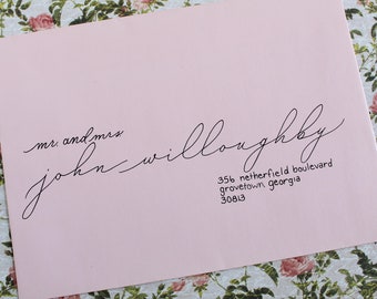 Custom Calligraphy Envelopes / Handwritten addressing for wedding invitations / "Kitty" Style