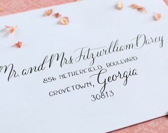 Custom Calligraphy Envelopes / Handwritten addressing for wedding invitations / "Elizabeth" Style