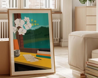 Boekachtige afdruk | Reading Nook Art-poster | Cadeau boekenliefhebber schrijver | Muurkunst And the Story Begins