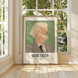 Mark Twain Poster | Autor Zitat Wandkunst | Retro literarisches Poster | Buchliebhaber Literatur Kunst | Bücherwurm Geschenk | Portrait Kunstdruck
