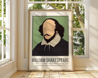 William Shakespeare Poster | Author Quote Wall Art | Retro Literary Poster | Book Lover Literature Art | Bookish Gift | Portrait Art Print