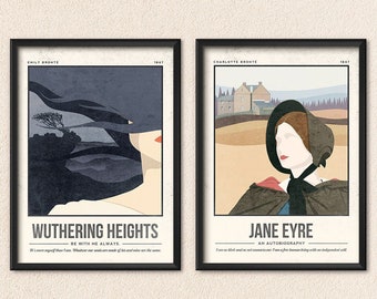 Brontë Sisters Poster Set of 2 | Wuthering Heights | Jane Eyre | Book Lover, Bookish Gift