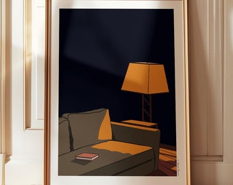 Midnight Reader Bookish Print | Reading Nook Art Wall Art | Book Lover Xmas Gift