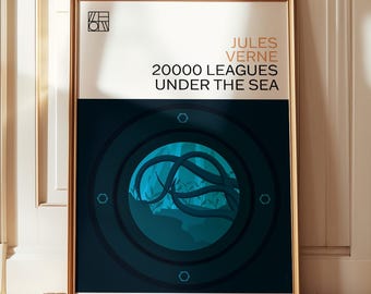 20000 Leagues Under the Sea Print | Jules Verne Modern Book Cover Wall Art |  Reader Gift