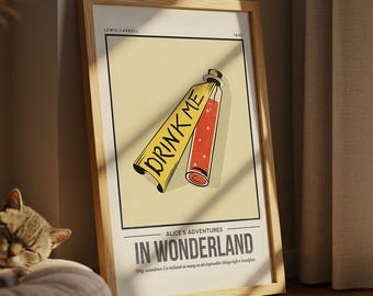 Alice's Adventures in Wonderland Print | Lewis Carrol Book Cover Drink Me Book Lover Gift
