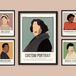 Custom Author Portrait | Writer Illustration Poster | Quote Wall Art | Minimalist Poster | Book Lover Literature Art | Writer Bookish Gift