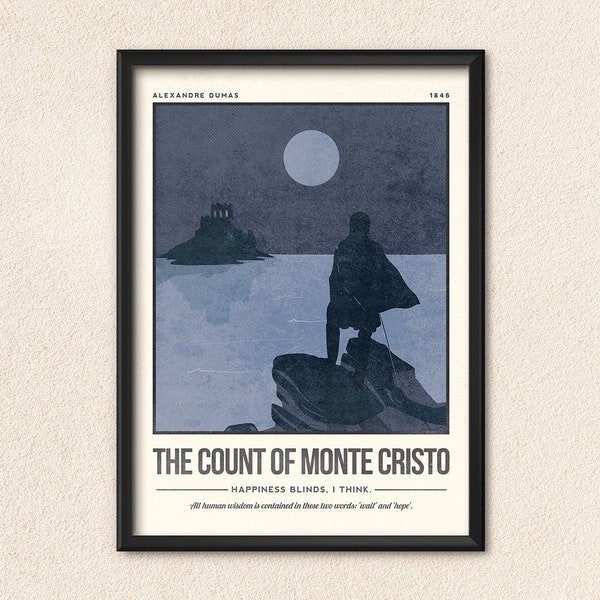 The Count of Monte Cristo | Alexandre Dumas Book Cover Art | Quote Wall Art | Retro Literary Poster | Library Literature Art | Bookish Gift