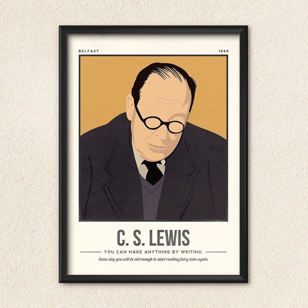 C. S. Lewis Poster | Author Quote Wall Art | Retro Literary Poster | Book Lover Literature Art | Bookish Gift | Portrait Art Print