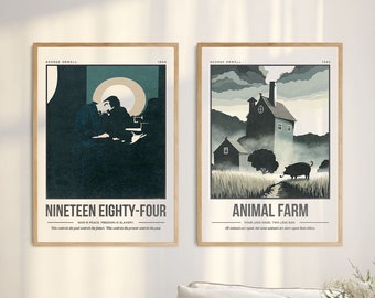 George Orwell Poster Set of 2 | Animal Farm Print | 1984 Print | Bookish Art | Book Lover Literature Gift | Bookish Home Decor | Book Nook
