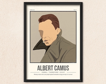 Albert Camus Poster | Author Quote Wall Art | Retro Literary Poster | Book Lover Literature Art | Bookish Gift | Camus Portrait Art Print