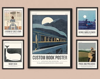 Custom Book Cover Poster | Literature Illustration Print | Personalised Quote Wall Art | Book Lover Literature Gift | Bookish Home Decor