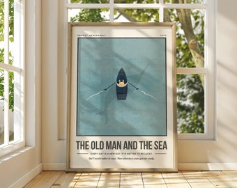 The Old Man and The Sea Print | Ernest Hemingway Quote Wall Art | Book Lover Bookish Gift