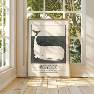 Stampa Moby Dick o la balena / Copertina del libro di Herman Melville / Citazione da parete / Poster di libri retrò / Decorazione da parete per amanti dei libri