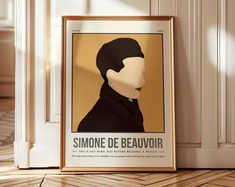 Simone de Beauvoir Poster | Author Quote Wall Art | Retro Literary Poster | Book Lover Literature Art | Bookish Gift | Illustration Print