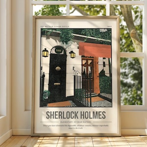 Sherlock Holmes Print | 221b Baker Street Book Cover Poster | Sherlockian Wall Art | Retro Literary Poster | Library Decor | Bookish Gift