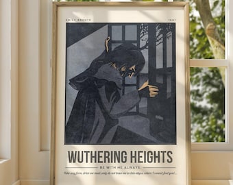 Grafika „Wichrowe Wzgórza” | Heathcliff | Okładka książki Emily Brontë | Plakat retro | Prezent dla miłośnika książek | Dark Academia | Sztuka ścienna w stylu książkowym