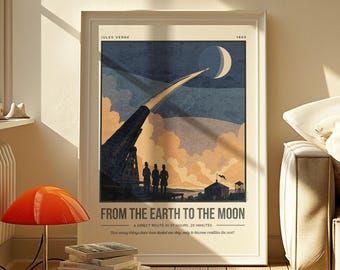 From the Earth to the Moon Print | Jules Verne Quote Wall Art | Book Lover Gift