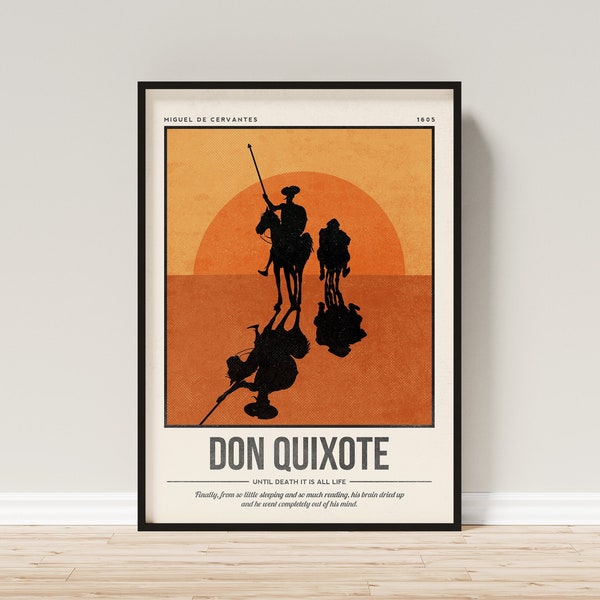 Don Quixote Print | Miguel de Cervantes Book Cover | Quote Wall Art | Retro Literary Poster | Book Lover Literary Art | Bookish Gift