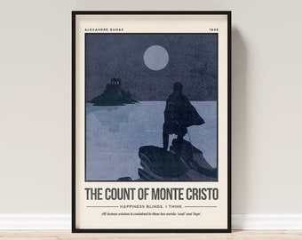 The Count of Monte Cristo | Alexandre Dumas Book Cover Art | Quote Wall Art | Retro Literary Poster | Library Literature Art | Bookish Gift