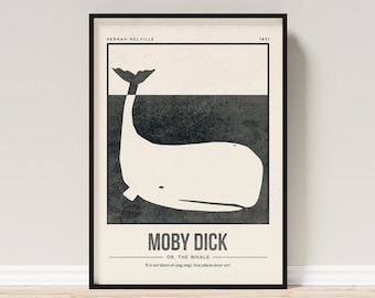 Impression Moby Dick ou la baleine | Couverture de livre Herman Melville | Art mural citation | Affiche de livre rétro | Décoration murale cadeau littéraire pour amoureux des livres