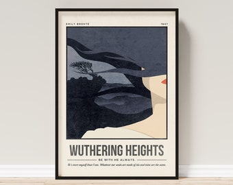 Wuthering Heights Print | Emily Brontë Book Cover Art | Retro Quote Book Poster | Book Lover Literature Gift |  Bookish Wall Decor Gift