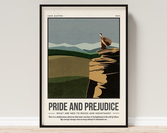 Pride and Prejudice Print | Jane Austen Book Cover Art | Quote Wall Art | Retro Literary Poster | Book Lover Literature Art | Bookish Gift