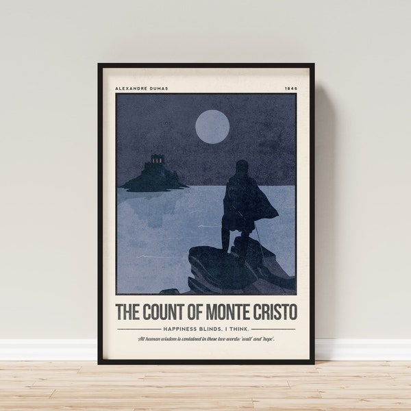 The Count of Monte Cristo | Alexandre Dumas Book Cover Art | Quote Wall Art | Retro Literary Poster | Library Literature Art | Bookish Gift