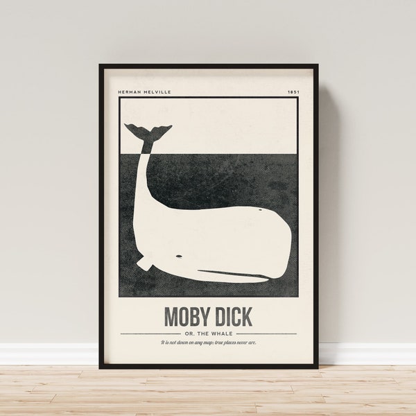 Moby Dick, The Whale Print | Herman Melville Buchumschlag Kunst | Zitat Wandkunst | Retro Buch Poster | Buchliebhaber Literatur Geschenk Wanddekoration