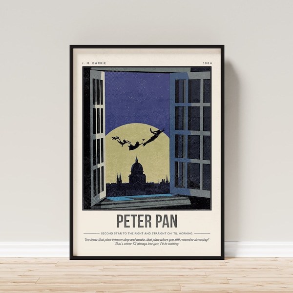 Peter Pan Print | The Boy Who Wouldn't Grow Up Book Cover Art | Quote Wall Art | Literary Poster | Book Lover Literature Art | Bookish Gift